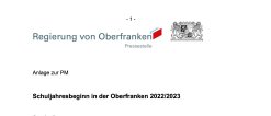 Pressemitteilung Schuljahresbeginn in der Bildungsregion Oberfranken 2022/2023 - Statistik